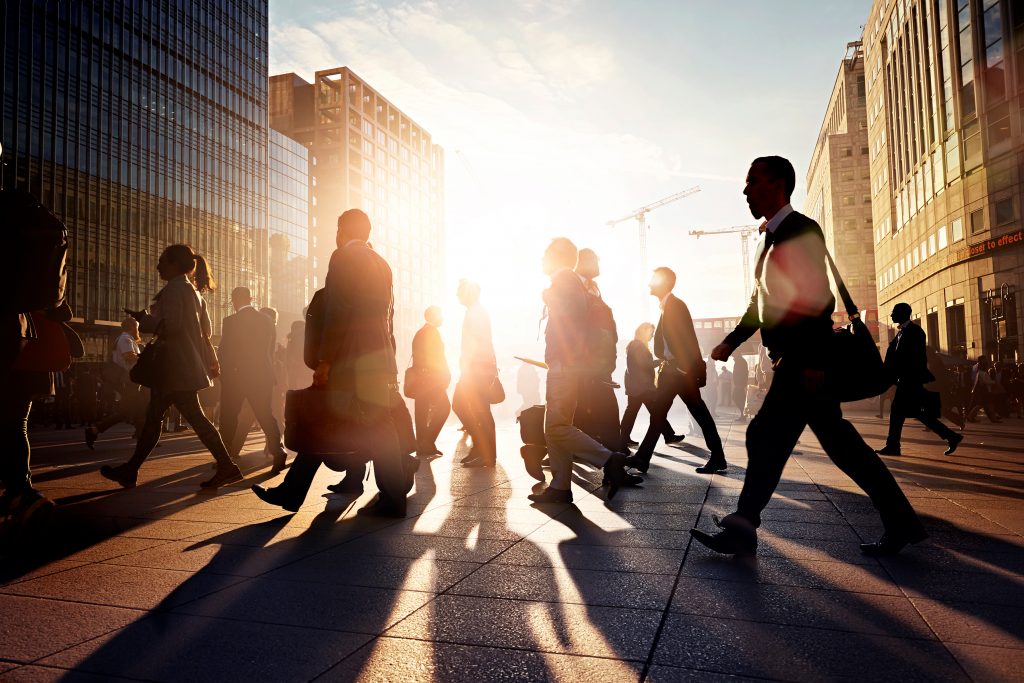 People walking in urban center