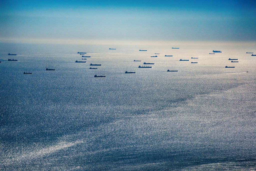 cargo ships at sea