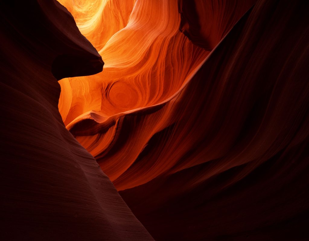 Interior walls of red rock caves